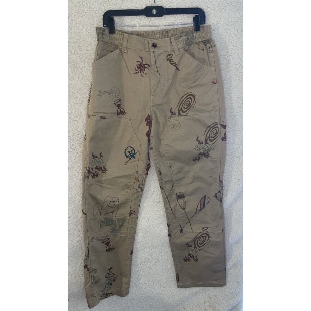 BDG Double Knee Carpenter Baggy Pants Mens Med Brown Scribble Urban Outfitters
